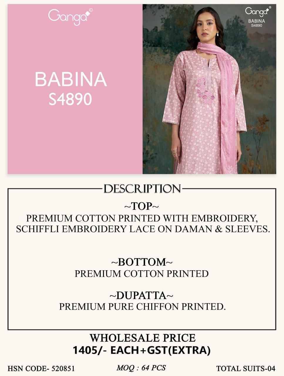 BABINA 4890 Series By Ganga Fashion Beautiful Festive Suits Stylish Colorful Fancy Casual Wear & Ethnic Wear PREMIUM COTTON Print Dresses At Wholesale Price